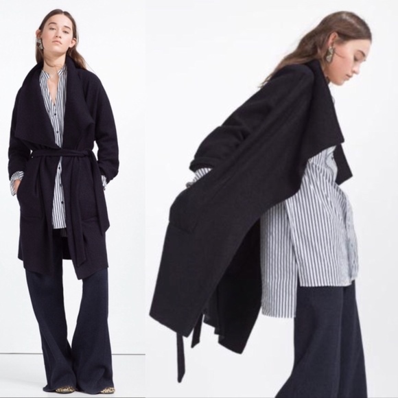 zara black wrap coat